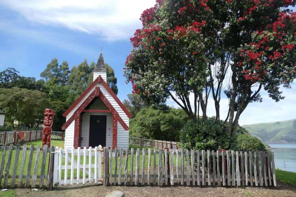 Onuku Marae Church and Pohutakawa Tree