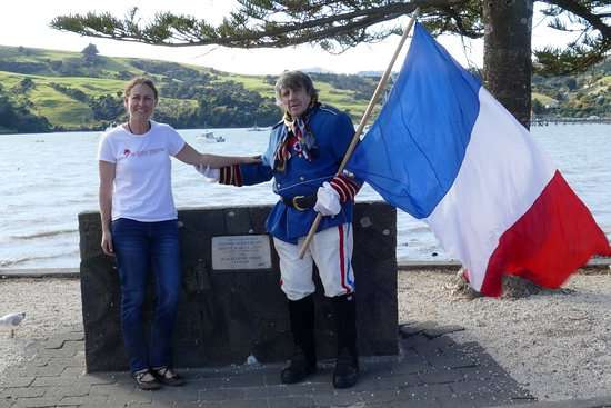 French descendants in Akaroa with the French flag